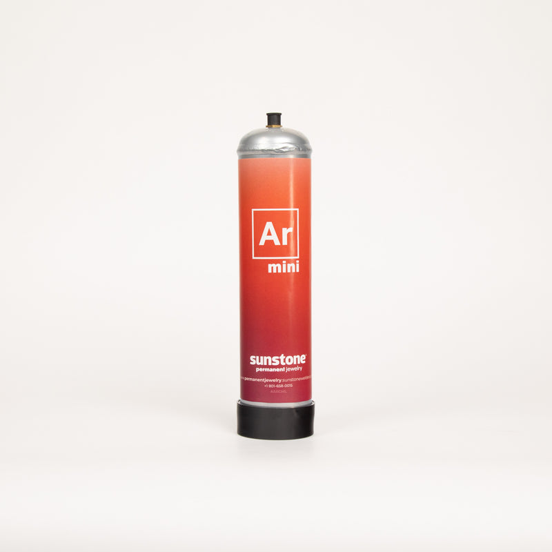 Compressed container of Argon Gas with Ar mini branding on a white background