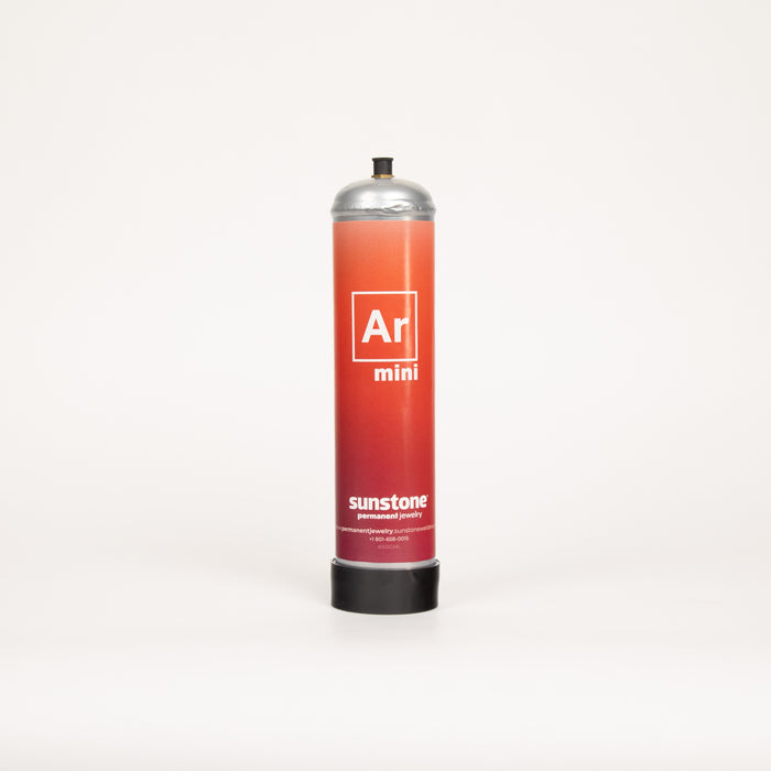Compressed container of Argon Gas with 'Ar mini' branding on a white background