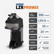 Orion LZR Pro Max laser welding machine with specifications on a white background