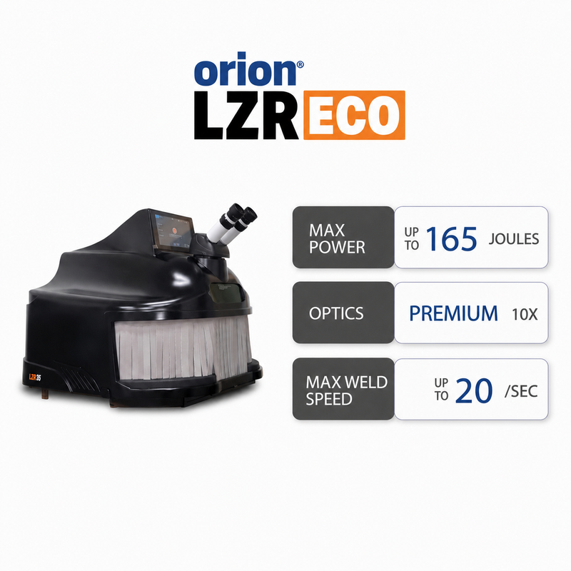 Orion LZR ECO laser welding machine with specifications on a white background