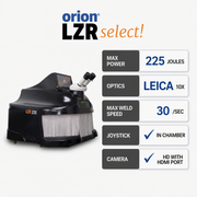 Orion LZR Select laser welding machine with specifications on a white background
